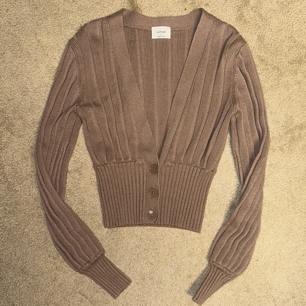 Aritzia Wilfred Ribbed Knit Merino Wool Cardigan